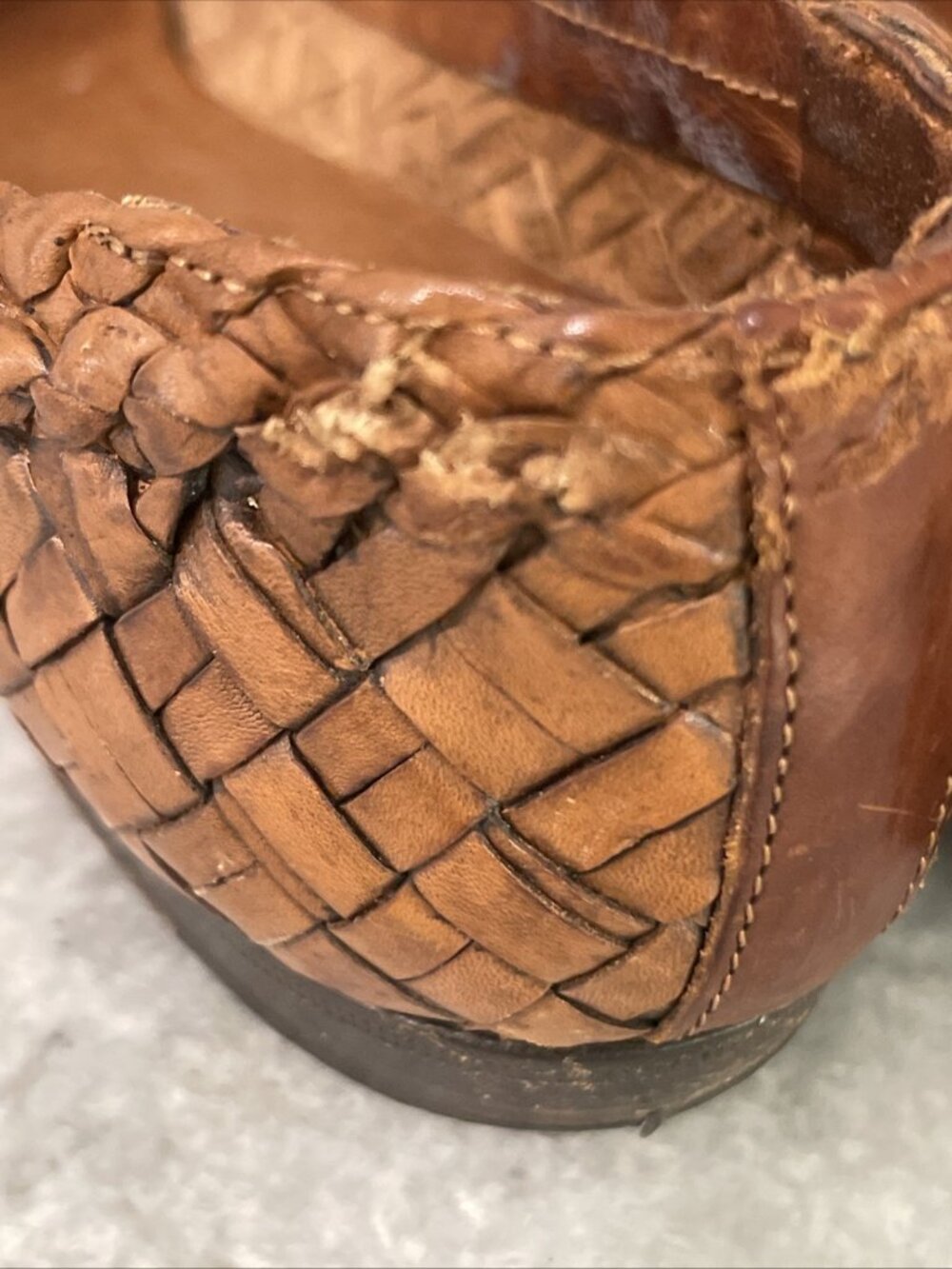 Cole Haan Flats Womens Size 7AA Brown Braided Shoes Leather Woven Slip On Italy - Picture 6 of 8